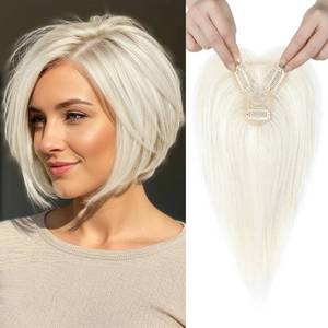 lot 2464 image: REECHO 10 Real Human Hair Topper for Women with Thinning Hair, Clip-in Crown Hairpiece for Instant Volume and Gray Root Coverage Real Hair Toppers Wiglett, Standard Base, Light Blonde