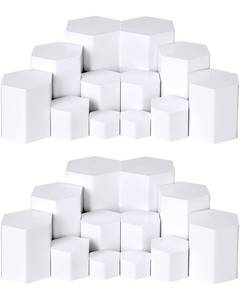 lot 2468 image: Jetec 12 Pcs Hexagonal Jewelry Display Risers Hexagonal Market Display Risers Stands Acrylic Showcase Acrylic Stand for Jewelry Model Figures Decoration, 6 Sizes (White)