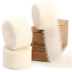 lot 2476 image: Ribbli Ivory Ribbon 1 Inch x 3 Rolls Total 24 Yards Ivory Handmade Fringe Chiffon Silk Ribbon for Wrapping Wedding Invitations Bridal Bouquets DIY Crafts Home Decor