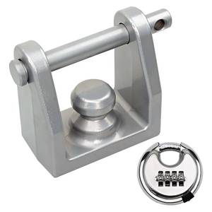 lot 2477 image: HQPASFY TL-20 Hitch Lock Fits for Bulldog Style Couplers, Hitch Coupler Lock with Combination Lock, Heavy-Duty Trailer Hitch Lock with Pin for Bulldog Style Couplers - Silver