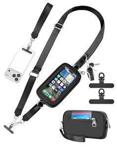 lot 2480 image: Clip and Go Strap for Phone with Wallet Crossbody, Adjustable Neck Lanyard, Detachable Wristlet Wallet with Zipper Phone Screen ID Window, 2x Tether Tabs Compatibe for iPhone & Most Cellphones Black