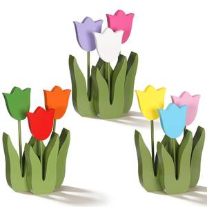 lot 2484 image: AceOrbit 3 Pcs Spring Table Centerpiece Decorations Spring Tulips Tray Decor for Home Kitchen Rustic Tulips Wood Signs Tiered Tray Decor for Office Festival