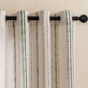 lot 2493 image: MYSKY HOME Green Linen Striped Curtains 84 Inches Long Light Filtering Ticking Stripe Pinstripe Patterned Country Cottage Core Window Drapes for Bedroom Living Room, Grommet, 2 Panels, 52 Wide