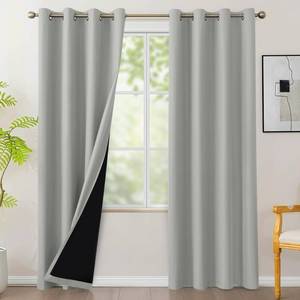 lot 2495 image: BONZER 100% Blackout Curtains 84 inches Long, 4 Panels Sun Light Blocking Window Drapes for Bedroom, Privacy Total Room Darkening Curtain with Black Backing for Living Room, Patio Door, Silver Grey