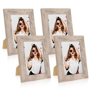 lot 3808 image: iRahmen 5x7 Picture Frame Set of 4, Smoke Gray Frame with High Definition Glass, 5 x 7 Wood Photo Frames for Tabletop Display and Wall Mounting