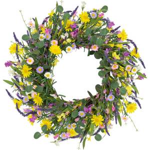 lot 3814 image: LLZLL Spring Decorations for Home 22 Spring Wreath Artificial Summer Wreaths with Eucalyptus Leaf Lavender and Daisy for Easter Indoor Outdoor Home Festival Celebrations