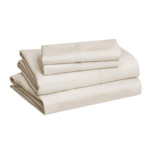 lot 3815 image: Amazon Basics Lightweight, Wrinkle-Free, Breathable Microfiber 4-Piece Bed Sheet Set with 14-Inch Deep Pockets, Full, Beige, Solid