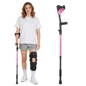 lot 3820 image: Carehofu Ergonomic Forearm Crutches Spring Assist Crutches for Adults,Comfortable and Height Adjustable Arm Crutches Forearm with Anti-Slip Base,Walking Crutches with Cuffs, Not a Pair (Pink)