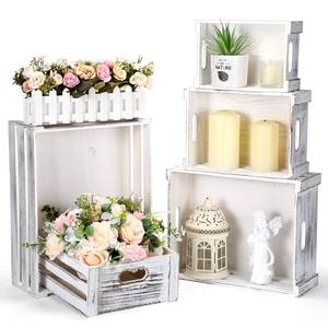 lot 3824 image: CroBlissful 5 Pack Wooden Crates for Display Rustic Nesting Wooden Crates Vintage Storage Farmhouse Decorative Box with Handles Handmade Container Bin for Wedding Birthday Party Display(Vintage White)