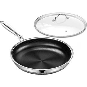 lot 3831 image: Non Stick Frying Pan with Lid, 12 Inch Ceramic Hybrid Tri-Ply Stainless Steel Frying Pans Nonstick WLid, Large Induction Skillet Frying Pans for Cooking, Metal Utensil Safe, PFASPFOAPTFE Free