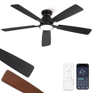 lot 3832 image: Fanbulous 52 inch Ceiling Fans with Lights, Smart Flush Mount Ceiling Fan and Remote APP, Modern Low Profile, 3CCT 20W LED with 6-Speeds Quiet Reversible Motor for Bedroom, Living Room, Kitchen, Black