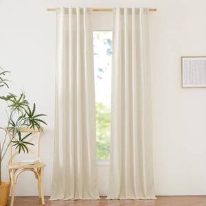 lot 4360 image: NICETOWN Thick Flax Linen Curtains 96 inches Long, Rod Pocket & Back Tab Privacy Added with Light Filtering Window Treatments for BedroomLiving Room, Natural, W34 x L96, 2 Panels