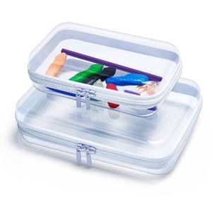 lot 4388 image: Dressica Clear Hard Shell Zipper Case, Upgraded Thicker Transparent Plastic Bins for Organizing, See Through Zipper Pouches Makeup Case, Lidded Storage Bins Organizer for Storage Cosmetics (SM)