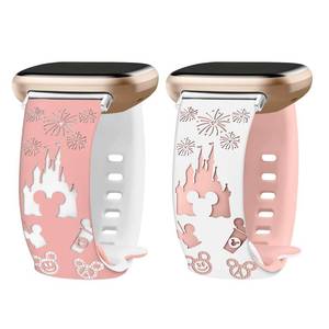 lot 4397 image: Kimiyaki 2 Pack Cartoon Engraved Bands Compatible with Fitbit Sense 2  Sense Fitbit Versa 4 Versa 3 Women, Two-Tone Cute Soft Silicone Sport Strap for Fitbit Sense 2Versa 4 Smart Watch