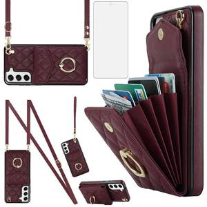 lot 4410 image: Asuwish Phone Case for Samsung Galaxy S21 FE 5G Wallet Cover with Tempered Glass Screen Protector Crossbody Ring RFID Blocking Card Holder Cell S 21 EF S21FE5G UW S21FE 21S G5 6.4 inch Women Wine Red