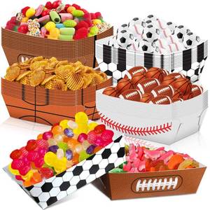 lot 4411 image: Hoolerry 48 Pack Sports Themed Party Paper Food Trays Birthday Decorations Disposable Paper Food Boats Nacho Snack Candy Hot Dog Trays for Basketball Soccer Football Baseball(3.4 x 4.7 x 1.6 Inch)
