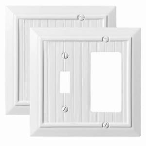 lot 4420 image: Beadboard Outlet Covers Wall Plates, Bamboo Fiber Light Switch Covers, Natural Material Electric Receptacle Decorative Switch Plate Outlet Cover Pure White (2 Gang ToggleDecorator 2 Pack)