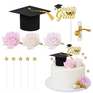 lot 4425 image: Graduation Cake Topper Set - Congrats Grad Cake Decorations with Graduation Cap, Diploma, Artificial Flower Toppers & Stars, Congrats Grad Decorations for 2026 Grad Party Cakes