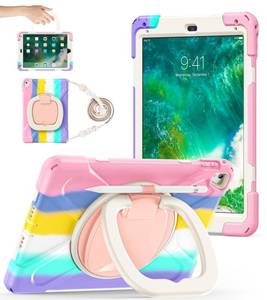 lot 4427 image: BATYUE Case for iPad 6th 5th GenerationAir 2 & iPad Pro 9.7�� Shockproof Protective Rugged Cover with Pencil Holder, 360° Rotating Kickstand & Shoulder Strap,for Boys & Girls (Rainbow)