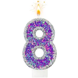 lot 4440 image: Lurevian K-pop Number 8 Birthday Candle, Star Glitter Filled Number Candle, Purple Silver Fantasy Cake Topper for Birthday Party Decoration