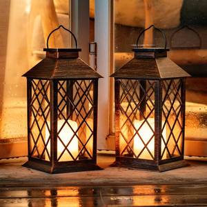 lot 4442 image: Homemory Solar Lanterns Outdoor Waterproof Hanging with Flickering Flameless Candles, 2 Pack 13 Garden Outdoor Lantern Decorative for Patio Front Porch Backyard Balcony Cabin Outside(Antique Copper)