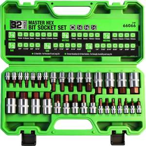 lot 4447 image: SWANLAKE 32 Piece Hex Bit Socket Set,SAE and Metric, 14, 38, 12 Drive Socket Set, S2 & Cr-V Steel