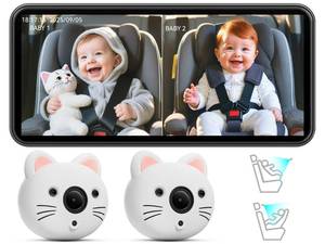 lot 4448 image: IIWEY Baby Car Camera for 2 Kids �� 7.2 Ultrawide Split-Screen Monitor with Dual 1080P HD Car Seat Cameras, Cute Replaceable Cat Covers, Night Vision, Type-C Power, Easy Install for Twins or Siblings