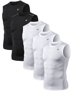 lot 4455 image: TELALEO 5 Pack Mens Athletic Compression Shirts Sleeveless Workout Tank Top Sports Base Layer Running Basketball WhiteBlack M