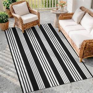 lot 4460 image: OJIA Black and White Outdoor Rug 4x6 Cotton Woven Patio Rug Machine Washable Front Door Mat Outdoor Area Rugs Floor Mat for FarmhouseFront PorchBalconyEntrywayDeckHome Entrance Decor