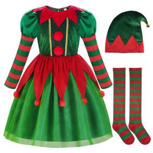 lot 4462 image: ReliBeauty Elf Costume for Kids Santa Little Helper Kids Christmas Elf Dress Suit for Girls 6-7130