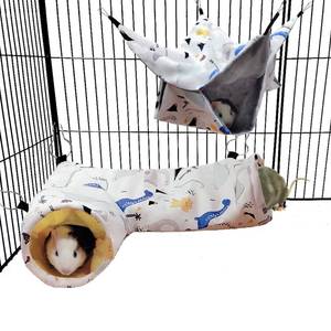 lot 4465 image: Guinea Pig Rat Corner Tunnel & Tubes Bunkbed Hammock, Guinea Pig Hideout for Small Pet Hedgehog Piggy Hamster Hide(1. Hammock&Tunnel-Dinosaur)