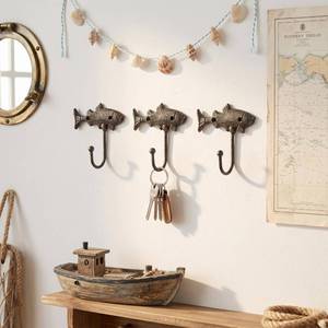 lot 4474 image: Otoolling Cast Iron Fish Wall Hooks Set of 3 Rustic Nautical Coastal Decor Wall Hooks for Hanging Coat Towel Hat Key, Antique Vintage Beach Decorative Hanger for Bathroom Entryway