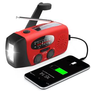 lot 4488 image: RunningSnail Emergency Hand Crank Radio With LED Flashlight For Emergency, AMFM NOAA Portable Weather Radio With 2000mAh Power Bank Phone Charger, USB Charged & Solar Power For Camping, Emergency
