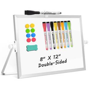 lot 4499 image: AMUSIGHT Dry Erase Magnetic White Board, 8 x 12 Double-Sided Desktop Whiteboard with Stand, Portable Small Whiteboard Set for Drawing, Office, Home
