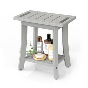 lot 5126 image: Waterproof Shower Benches for Inside Shower, Poly Lumber Shower Stool with Storage Shelf & Adjustable Feet, SPA Bathroom Seat Chair for Shaving Legs, Indoor or Outdoor Use, Grey