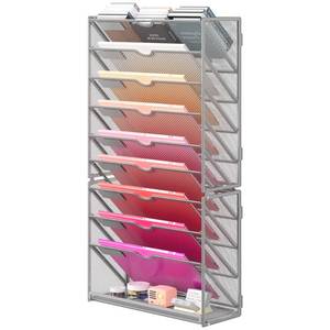 lot 5128 image: Lavatino 10-Tier Hanging Wall File Folders Organizer - Silver Metal Mesh Paper Magazine Document Mail Holder File Organizer for Office School Home Wall Mount or Desk Supplies Organization