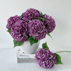 lot 5130 image: ZYTUYO 5 Pcs Dark Purple Silk Hydrangea Artificial Flowers - Boho Dried Touch 20 Faux Hydrangeas for Fall Home Decor, Kitchen, Living Room, Porch Wreath, Xmas, Wedding Flower Arrangement
