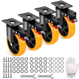 lot 5134 image: VEVOR Caster Wheels, 5-inch Swivel Plate Casters, Set of 4, with Security AB Locking No Noise PVC Wheels, Heavy Duty 450 lbs Load Capacity Per Caster, Non-Marking Wheels for Cart Furniture Workbench