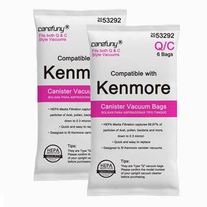 lot 5135 image: 12 Pack Type Q HEPA Canister Vacuum Bags for Kenmore, 53292 Replacement Canister Vacuum Cleaner Bags for Kenmore 81214, 81414, 81614, 81615, 81714, 21814, BC7005, BC3005,BC2005