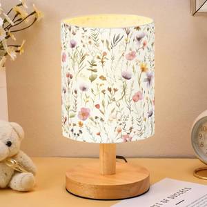 lot 5141 image: VIHOSE Wildflower Kids Table Lamp for Bedroom Kids Bedside Lamp with Linen Wooden Nightstand Cartoon Nursery Lampshade for Girls Boys Living Room