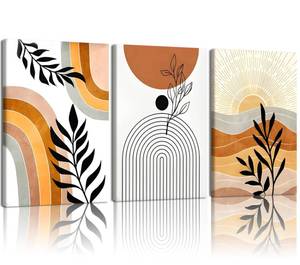 lot 5142 image: LYYGLYY 3Pcs Framed Bohemian Canvas Wall Art, Abstract Geometric Posters Artwork for Walls, Brown Desert Wall Art, Botanical Line Print Wall Decor for Living Rooms, Dining Rooms, Offices 12x16 Inches