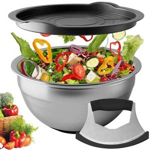 lot 5148 image: YRUWTTA Stainless Steel Salad Chopper Bowl with Lid �� Mezzaluna Cutter Knife with Protective Cover,Chef-Grade Chopping Bowl for Fast & Even Salad Prep