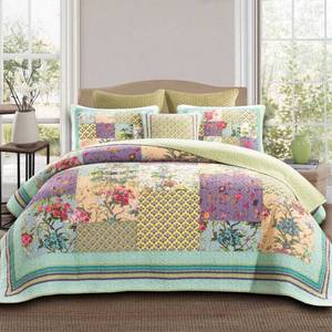 lot 5149 image: YAYIDAY Oversized King Bedspread Patchwork Quilt Set (120x118 Inch) - 100% Cotton Reversible Breathable Colorful Floral Quilted Coverlet with Pillow Shams for All Seasons