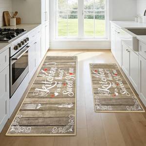 lot 5152 image: Farmhouse Kitchen Rugs Sets of 2,Non Slip Absorbent Washable Mats for Kitchen Floor,Vintage Style Theme Runner Rug,Home Decor Carpet for Kitchen Sink Laundry,17x3017x47 Inches(Brown)