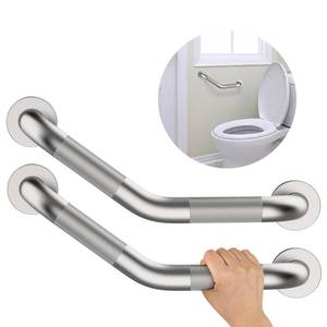 lot 5158 image: 16 Inch Angled Shower Grab Bar, Munzong 2 Pack Anti Slip Satin Brushed Nickel Bathroom Grab Bar, Knurled Bathroom Balance Bar,Safety Hand Rail Support Handicap Elderly Injury Senior Assist Bath Handle