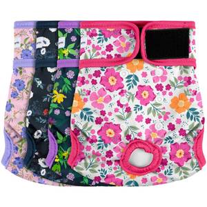 lot 6312 image: Barklincharm 4 Pack Reusable Female Dog Diaper, Highly Absorbent Doggie Diapers for Female Dogs, Dog Diaper Large, Flowers