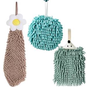 lot 6319 image: yaocoral 3 Pack Animal Chenille Hand Towels Ball with Haning Loop,Flower Hand Towels for Kitchen Bathroom Quick Dry Absorbent Hand Bath Towel(Coffee Green Blue)