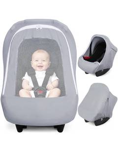 lot 6336 image: Metplus Baby Car Seat Cover with Mesh Window, Breathable Carseat Canopy, Windproof Summer Sun Shade, Infant Carrier Stroller Covers for Girls Boys, Stretchy Universal Fit (Grey)