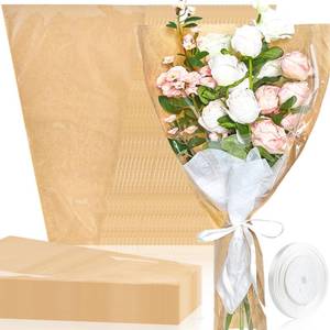 lot 6340 image: Jutieuo 50 Pcs Flower Bags for Bouquet, Flower Wrapping Kraft Paper Floral Sleeve Bouquet Bags with Ribbons for Florist Supplies Wedding Birthday Mothers Day, 14x22 Inches
