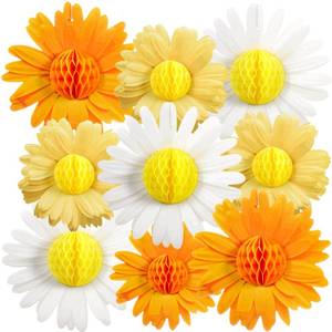 lot 6344 image: SUNBEAUTY 9PCS Paper Flower Party Decorations Yellow Orange Giant Paper Flowers 3D Daisy Honeycomb Hanging Decorations for Girls Birthday Boho Sun Party Spring Garden Wedding Classroom Baby Shower